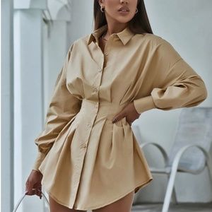 Plicated Waist Drop Shoulder Longline Shirt